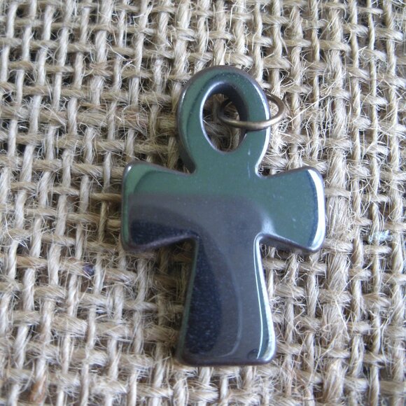 Hand Carved Hematite Egyptian Ankh Pendant - Picture 2 of 7
